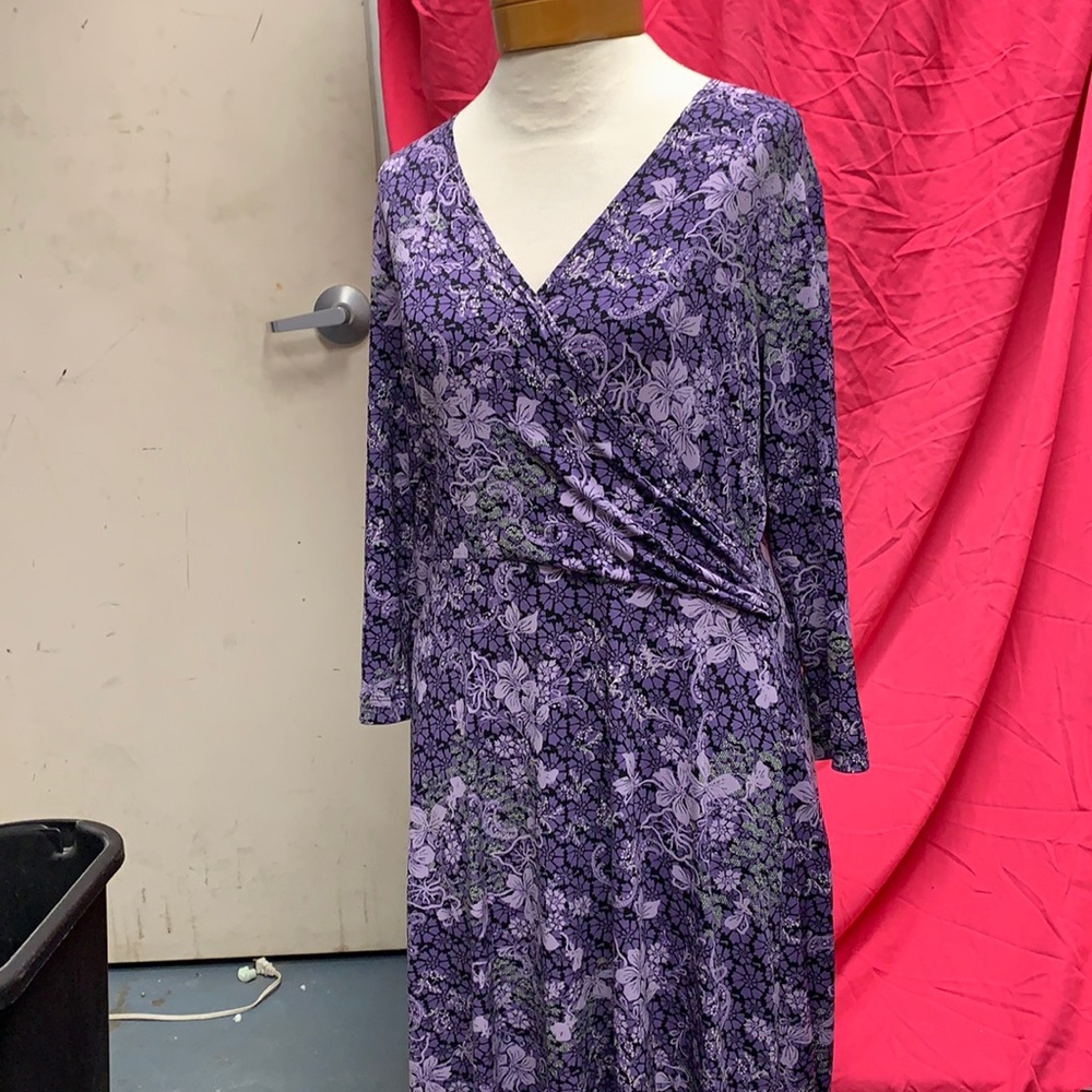 Y2K Kelly Renee Purple Floral Dress Large V-Neck